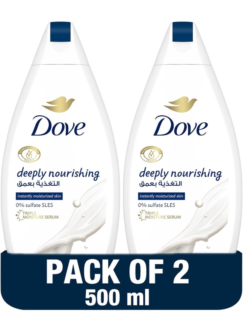 Dove Deeply Nourishing Body Wash, for Instant Moisturising, Original, with No Sulfates or Parabens, 500ml, Pack of 2 - Image 1